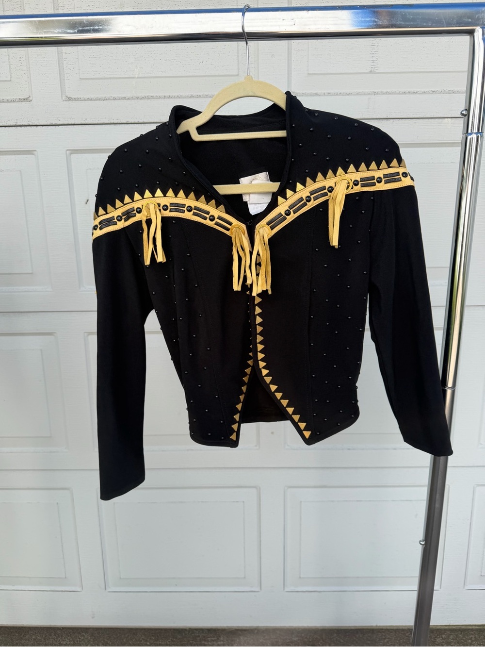 Black & Gold Fringe Western-Inspired Women's Jacket Vintage